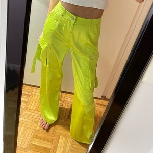 Green silky cargo pants